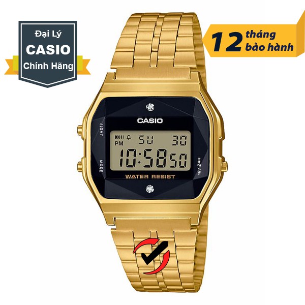 Đồng Hồ Nam Nữ Chính Hãng Casio Anh Khuê Dây Kim Loại A159 Diamond Mạ Vàng - Màu Bạc