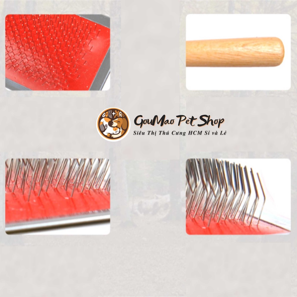 Lược Kim Chải Lông Chó Mèo Cán Gỗ - Goumao pet