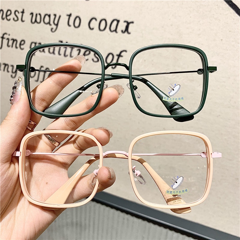 (AIMURUSI) 【Bán Sỉ】kính Râm Vuông Chống Ánh Sáng Xanh Chống Bức Xạ Đơn Giản Bằng Kim Loại Có Thể Ghép Nối Với Cận Thị Cho Nữ