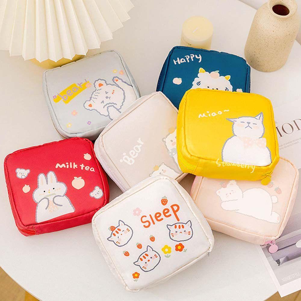 Ví Đựng Băng Vệ Sinh Có Khóa Kéo Hình Gấu Tampon Phong Cách Hàn Quốc Cho Nữ