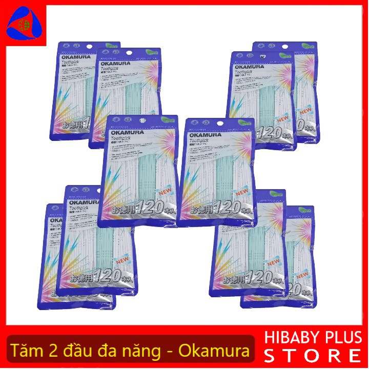 10 Gói tăm nhựa nha khoa Okamura 2 đầu chức năng cao cấp tiện dụng gói 120 chiếc Nhật Bản