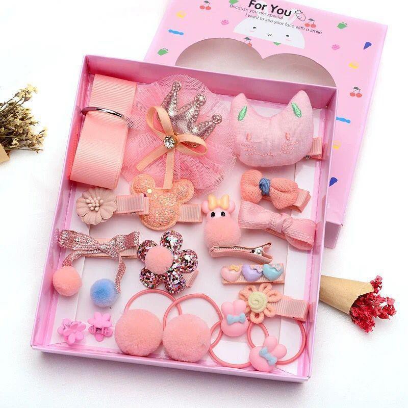 Set 18 Kẹp Tóc / Dây Buộc Tóc Mini Dễ Thương Cho Bé Gái