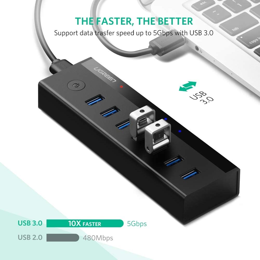 Hub USB 3.0 bộ chia 7 cổng USB 3.0 Ugreen 30845 US219 hỗ trợ Nguồn DC 5V/2A - Bảo hành chính hãng 18 tháng