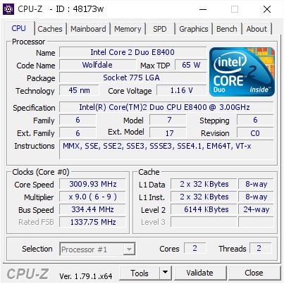 Bộ Xử Lý Intel Core 2 Duo / C2d E8400 3.5,00ghz Cache 6mb Intel