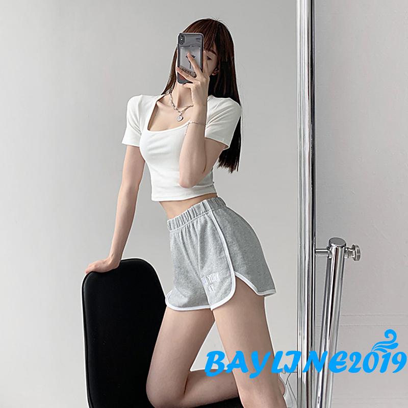 Áo Dệt Kim Tay Ngắn Cổ Chữ U Màu Sắc Trơn Thiết Kế Thoáng Khí Thời Trang Mùa Hè Cho Nữ