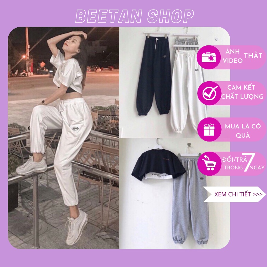 Quần jogger nữ form rộng ống bo gấu chun Spun