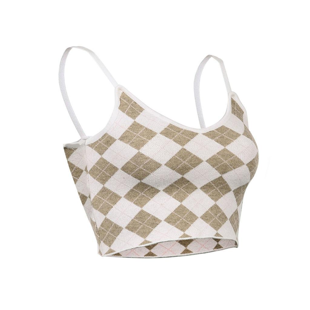 Áo lửng hai dây cổ tim họa tiết ca rô trẻ trung dành cho nữ