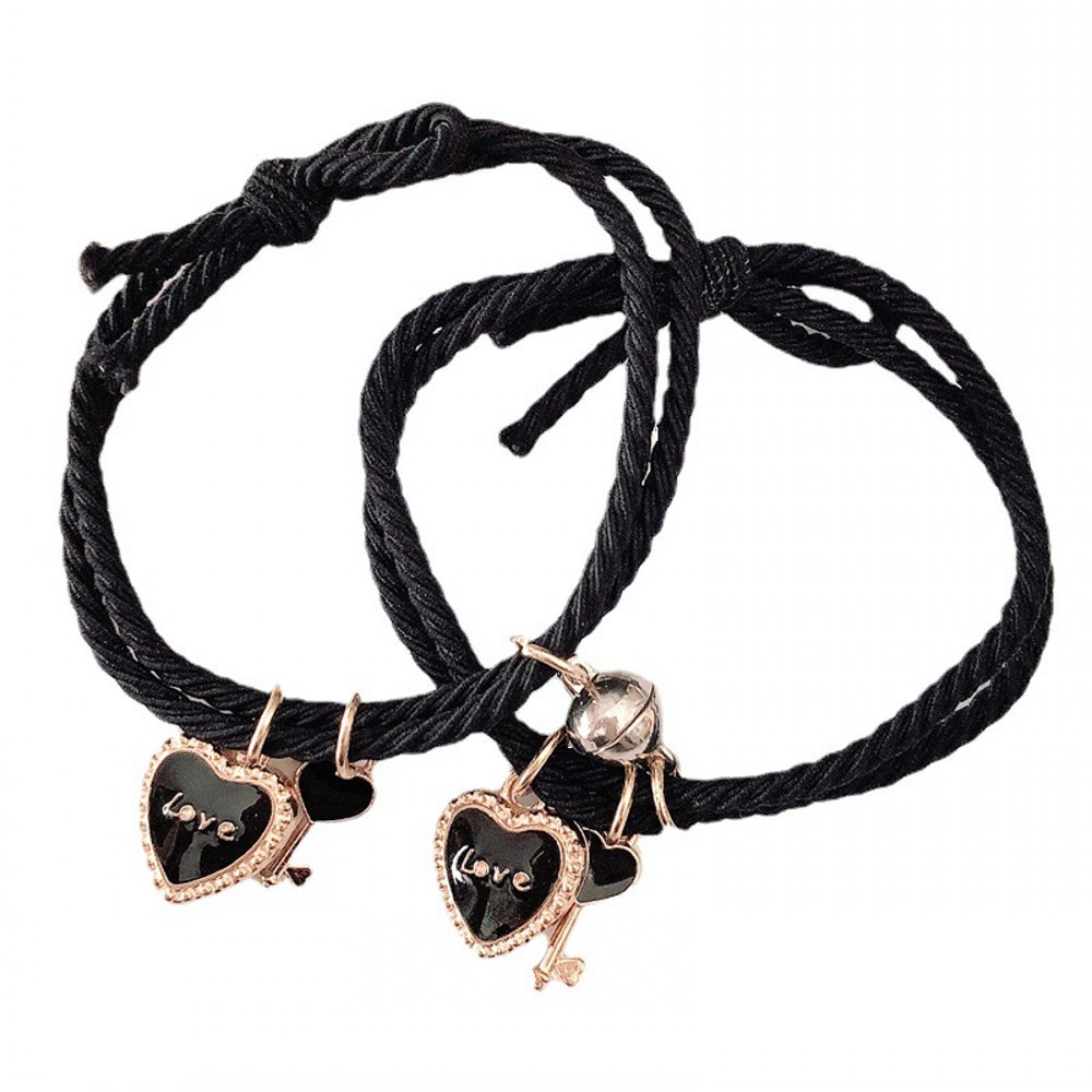 Set 2 Vòng Tay Dây Bện Mặt Hình Hoạt Hình Có Nam Châm Thời Trang Cho Cặp Đôi / Tình Bạn