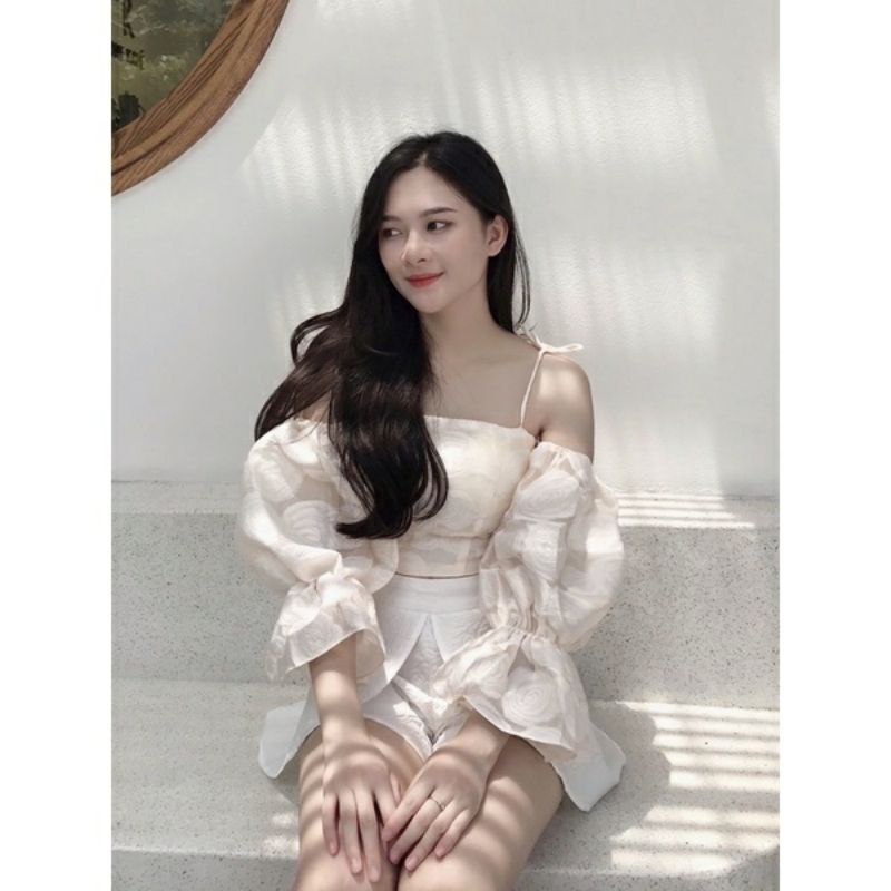 💢💢Áo 2s trễ vai gấm hoa bánh bèo e về  thêm trắng  ,xanh nữa  ạ ❤❤