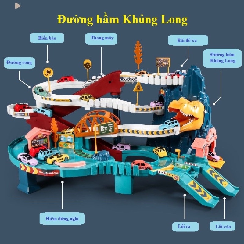 Bộ ghép nối hầm khủng long, đường đua cao tốc, gara ôtô 5 tầng
