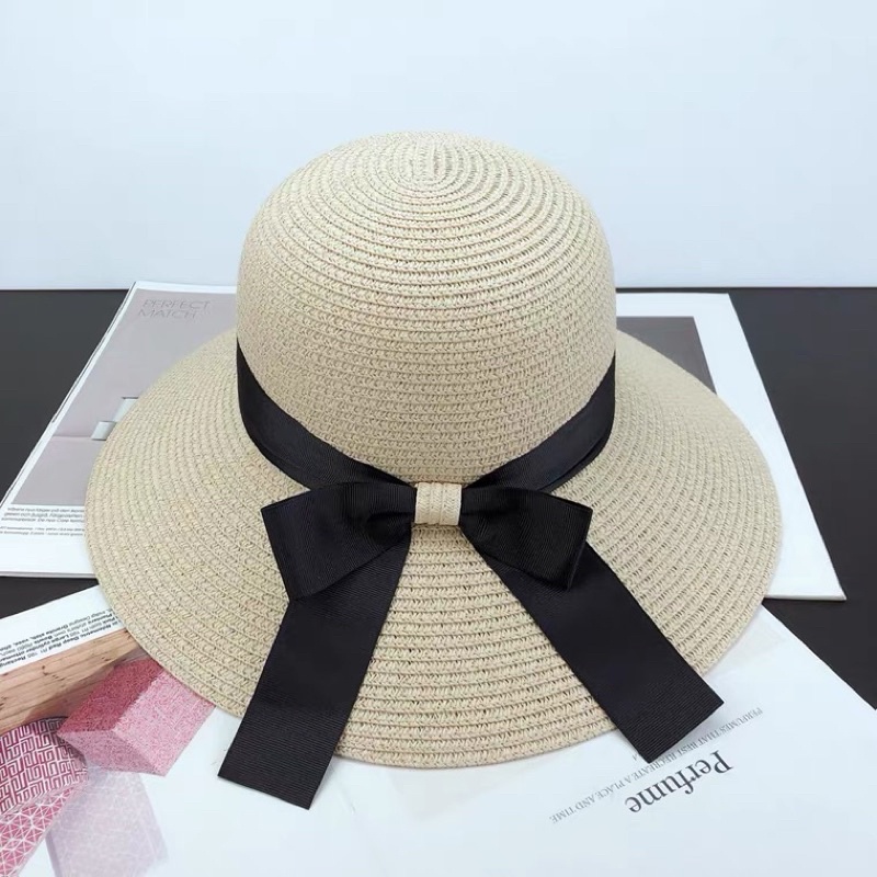 Mũ Cói Đi Biển Nơ Đen Rộng Vành Sang Chảnh Chống Nắng Bảo Vệ Da Dễ Mix Với Váy Maxi Và Bikini