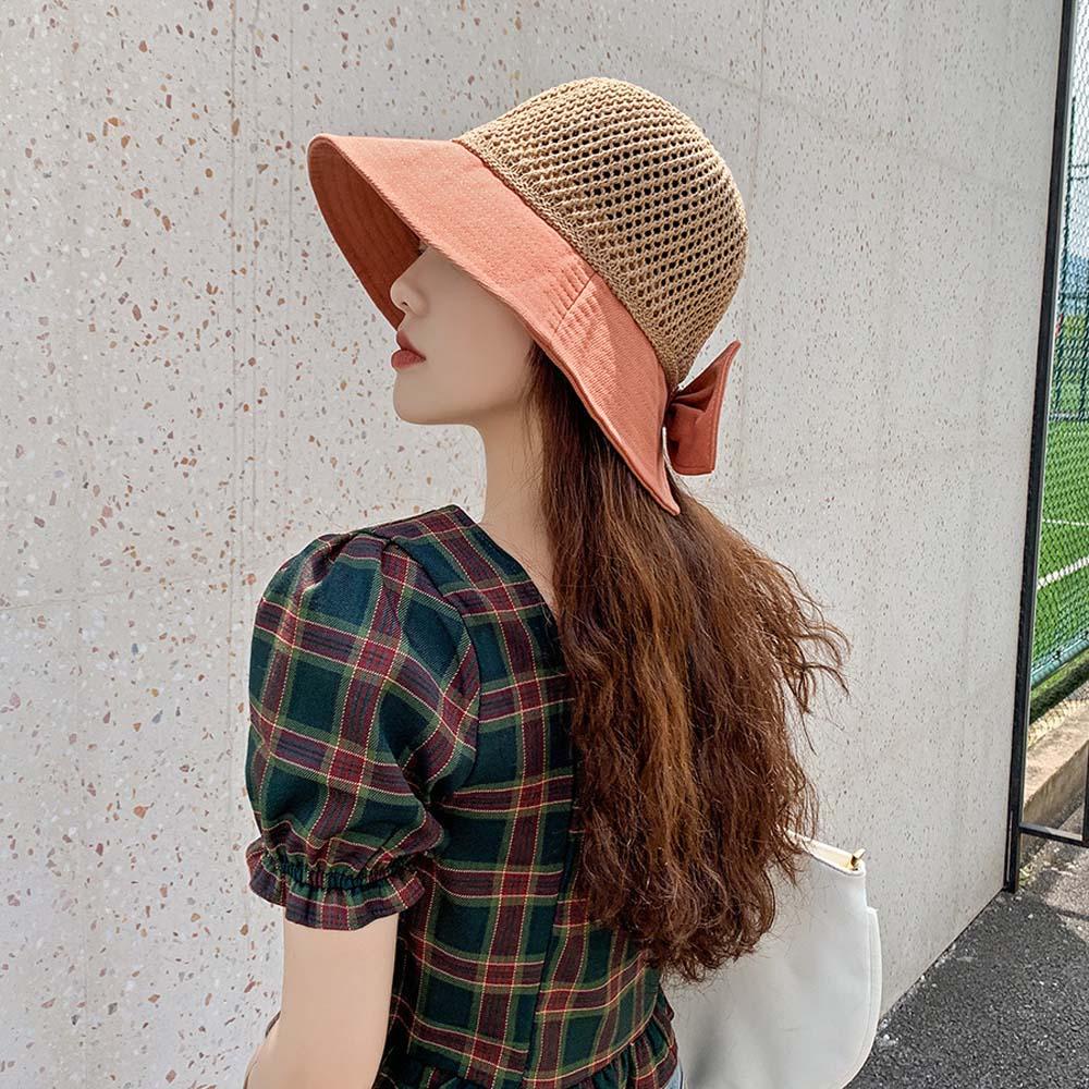 Mũ Bucket Thoáng Khí Chống Tia Cực Tím Đính Nơ Phong Cách Hàn Quốc Cho Nữ