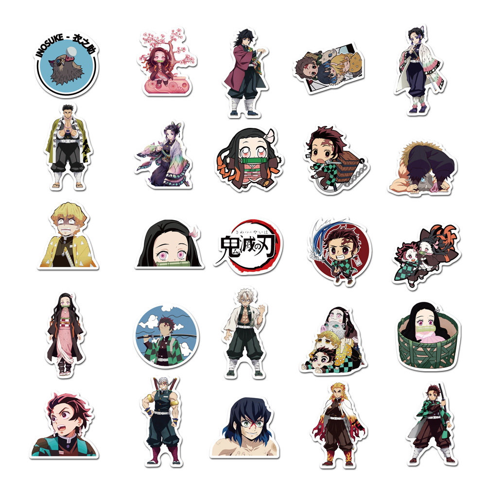 Bộ 50 Miếng Dán Pvc Chống Nước In Hình Demon Slayer Kimetsu No Yaiba Trang Trí Ván Trượt/Guitar/Xe Máy/Xe Mô Tô Cho Bé Trai Vsco