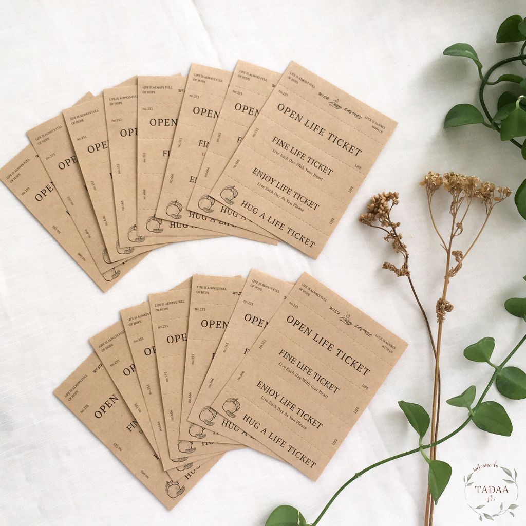 Set 14 sticker vé ticket và chữ retro dùng để trang trí bullet journal