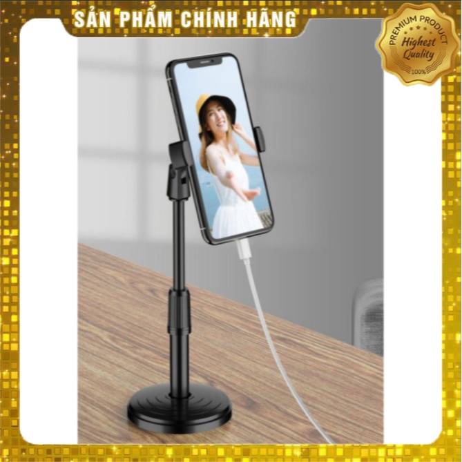 Giá đỡ 2 điện thoại Microphone Stands, kẹp chống lưng 360 độ, đế chân tròn để bàn, giá đỡ tiện lợi đa năng