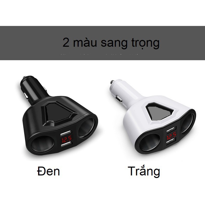 Tẩu chia sạc xe hơi ô tô 2 Nguồn - 2 usb có báo điện áp