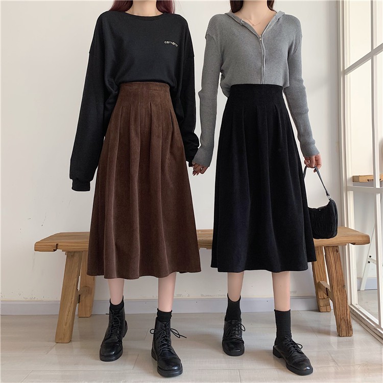 Chân Váy Midi Xiaozhainv Dáng Chữ A Lưng Cao Phong Cách Retro Hàn Quốc | BigBuy360 - bigbuy360.vn