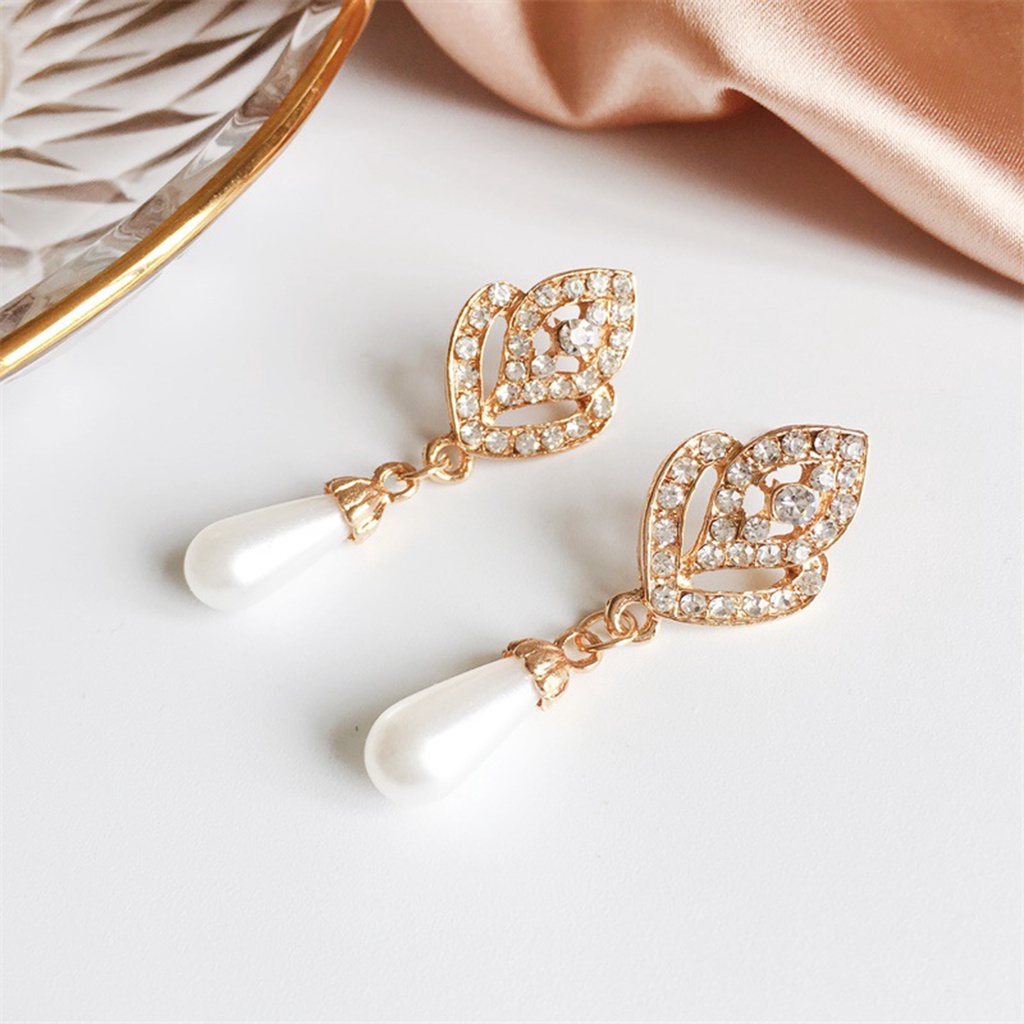 Cặp khuyên tai hợp kim có đính đá quý ngọc trai nhân tạo thời trang dành cho nữ