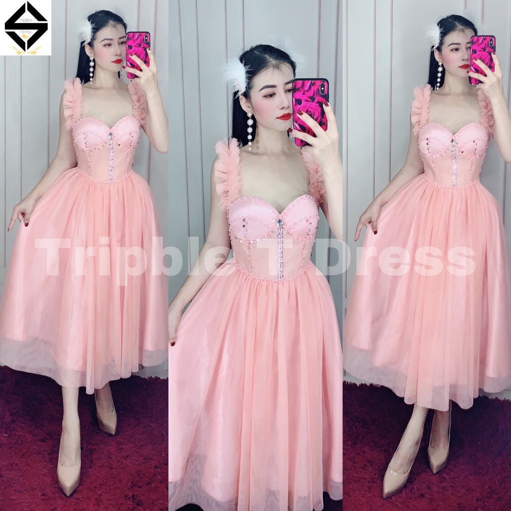 Đầm xoè 2 dây công chúa kết đá lê sang trọng MYMY04 - MS381V