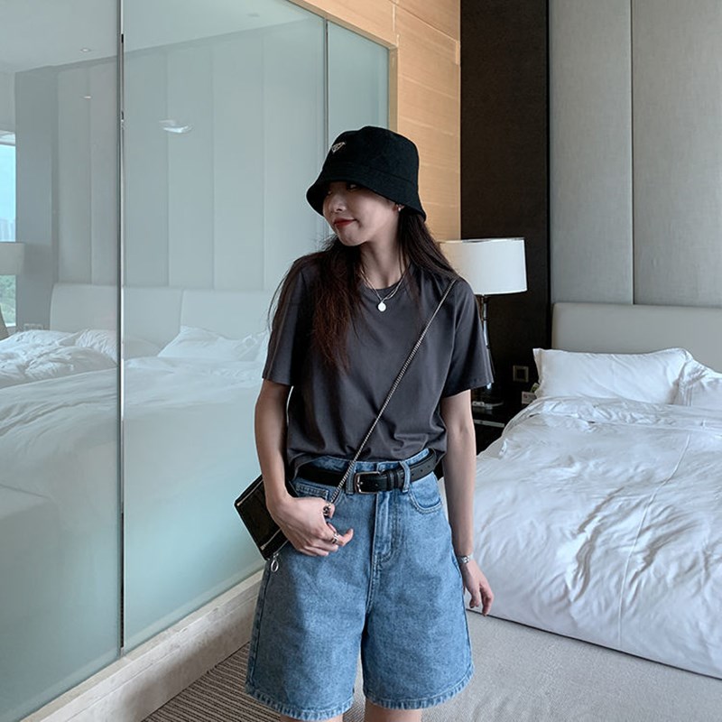 Áo Thun Tay Ngắn Màu Trơn Thiết Kế Đơn Giản Hợp Thời Trang