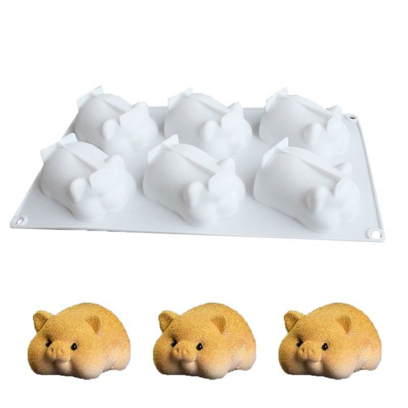 Khuôn Làm Bánh / Sô Cô La / Kẹo Đường Hình Chú Heo 3d 6 Lỗ Bằng Silicon Dễ Thương An Toàn Cho Bé Diy