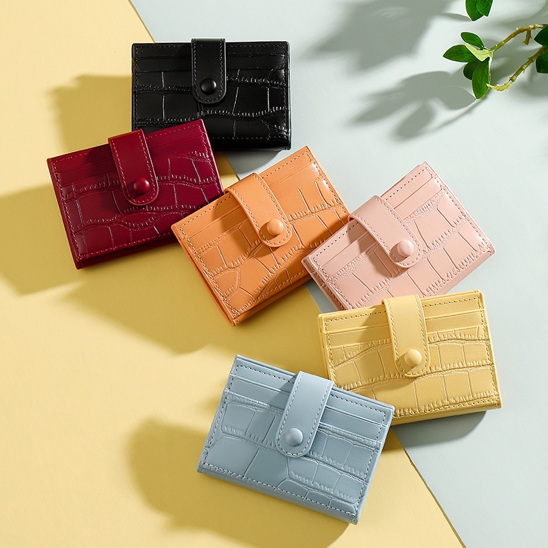 Ví ngắn PIERRE LOUES đựng thẻ/ tiền xu có khóa kéo họa tiết vân đá thời trang