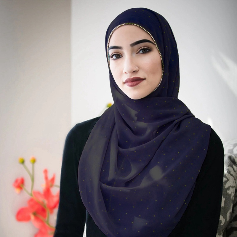 Khăn choàng chiffon đính đá ngọc trai nhân tạo phong cách Hồi giáo | BigBuy360 - bigbuy360.vn