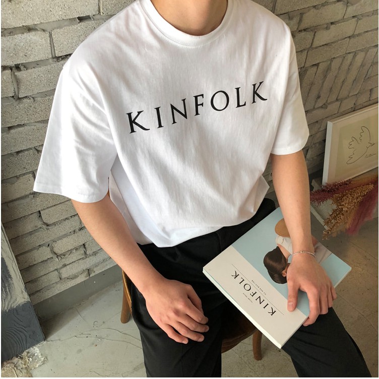 (Kèm clip) RYAN Áo thun nam KINFOLK trắng ngắn tay vải cotton cổ bo tròn thương hiệu RYAN form rộng phong cách Hàn Quốc | BigBuy360 - bigbuy360.vn