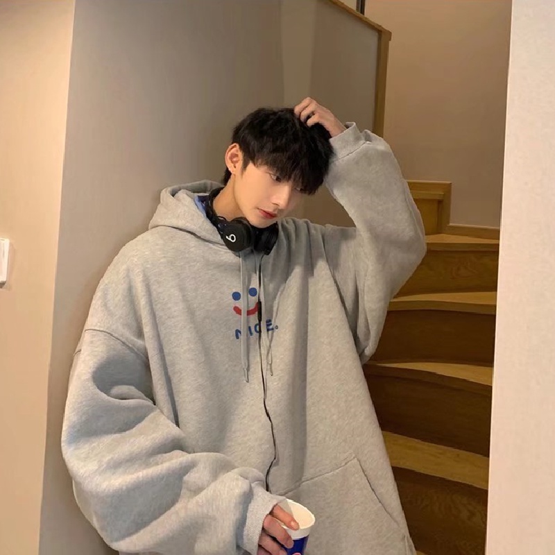 Áo hoodie tay dài dáng rộng in chữ phong cách Hàn Quốc thời trang mùa đông cho nam size M-3XL