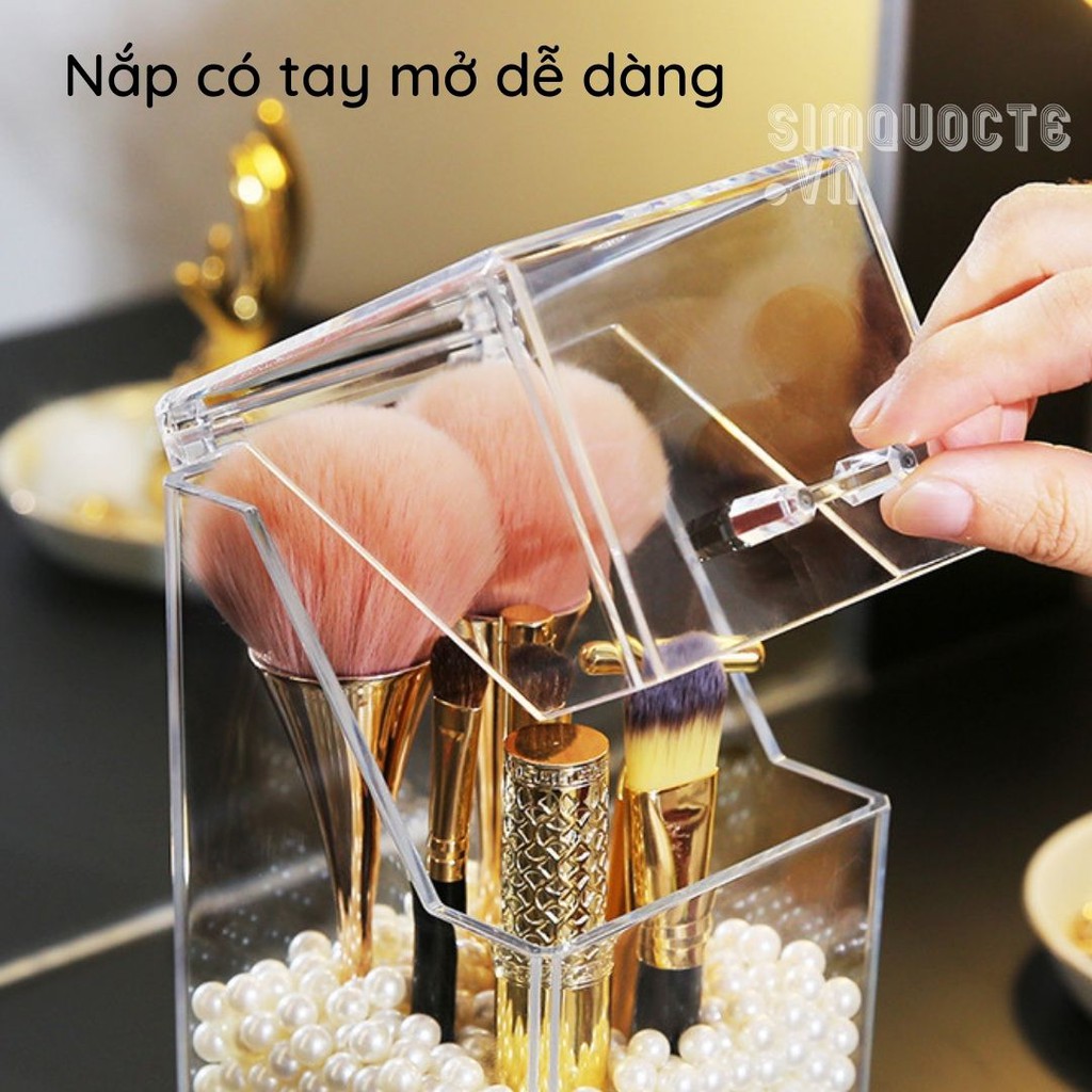 Hộp đựng cọ Lọ đựng cọ trang điểm trong suốt có nắp kích thước lớn HNTS6