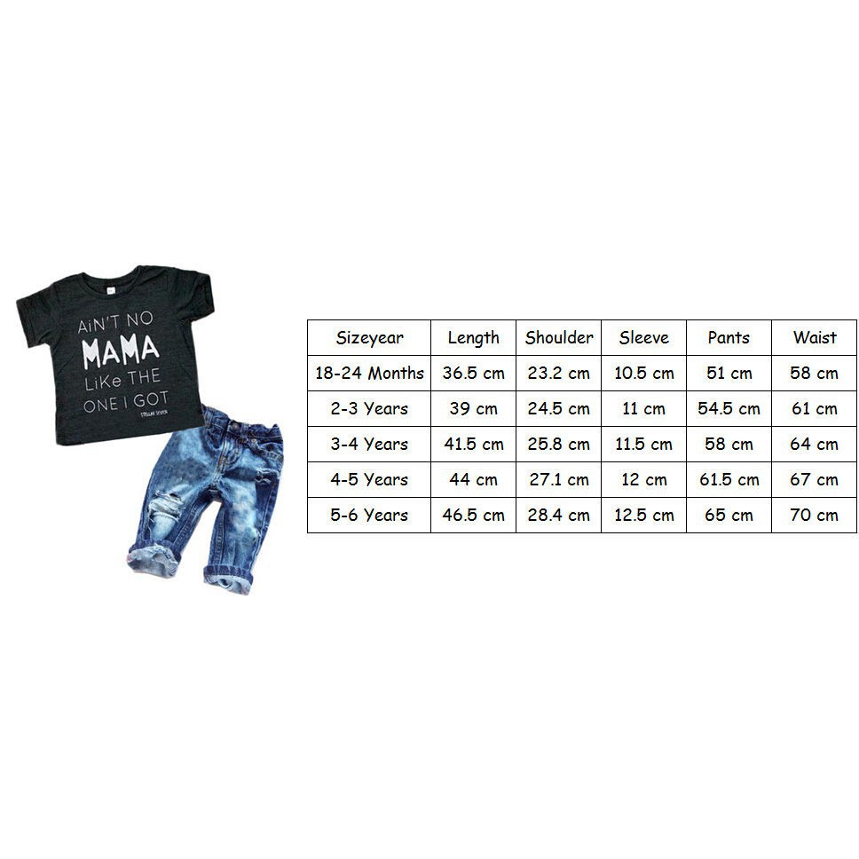 Set áo thun tay ngắn in chữ + quần denim thời trang dành cho bé trai