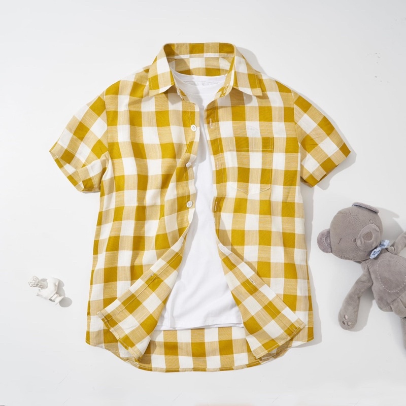 Áo sơ mi kẻ caro cổ bé bé trai, có size đại 55kg người lớn bon chen thoải mái