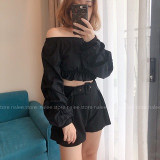 Áo trễ vai croptop tay rúm