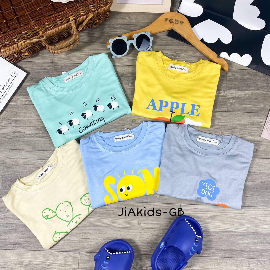 Bộ Dài Tay THUN LẠNH MINKY MOM Vải Trơn Bo Gấu In Hình Cho Bé TD-IN61