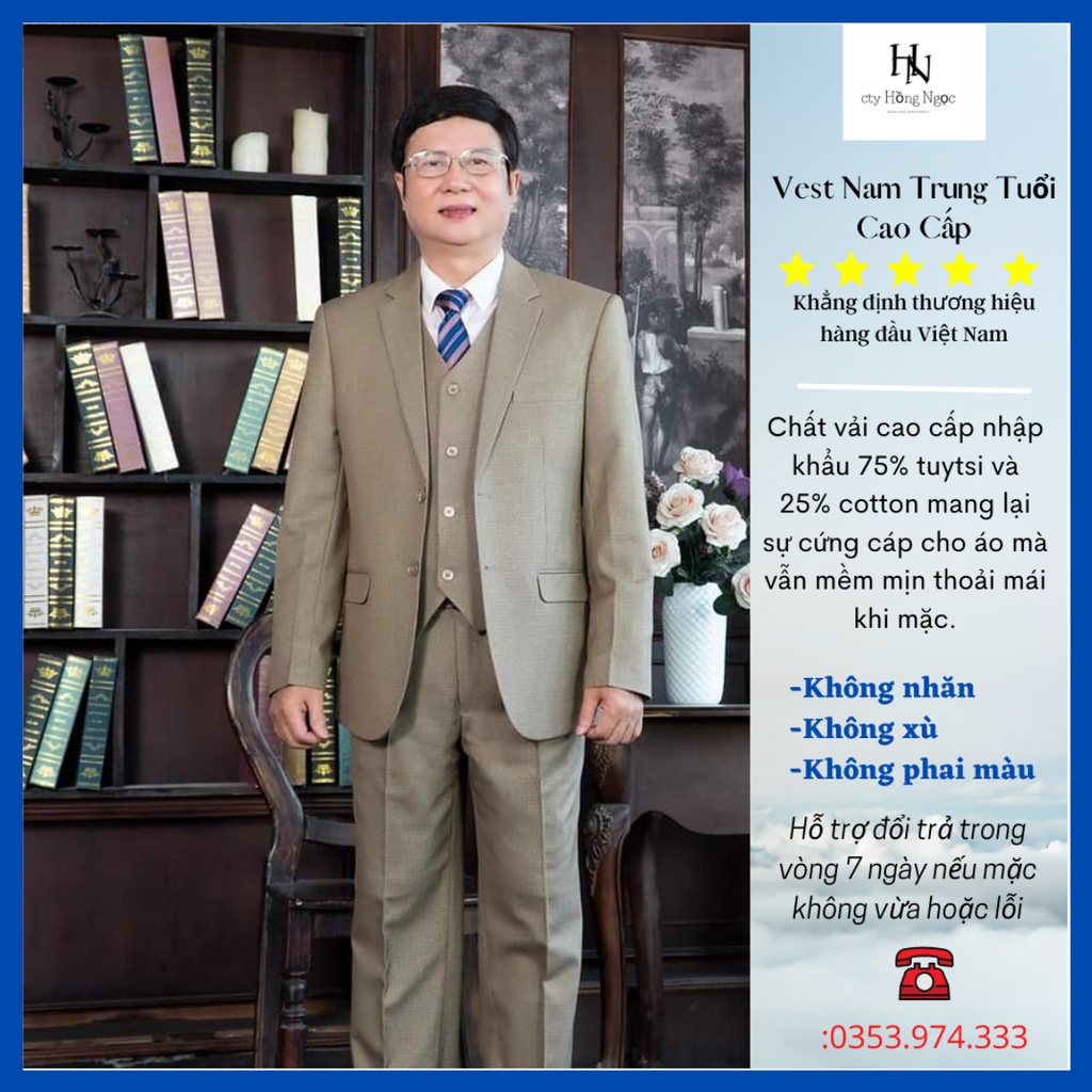Bộ Vest Hồng Ngọc Trung Niên,Vest trung tuổi đẹp chất liệu nhập khẩu Ấn Độ 2023