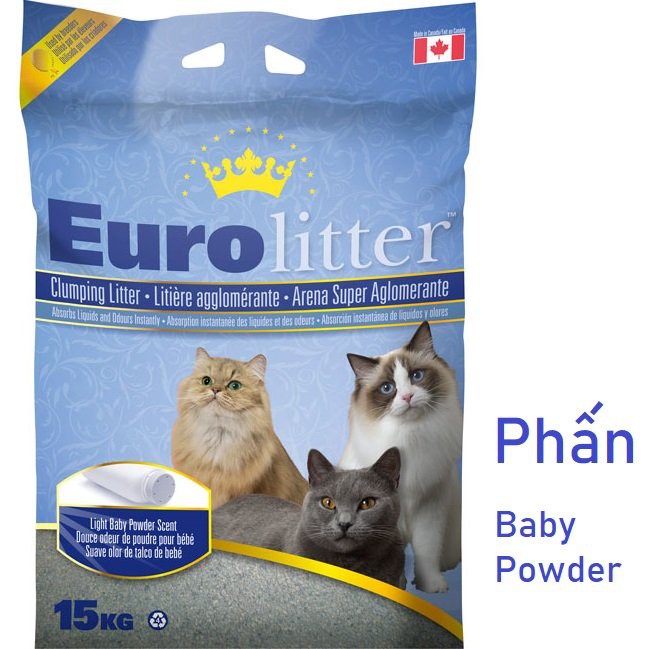 Cát vệ sinh Euro Litter 15kg mùi Baby Powder (Phấn em bé)