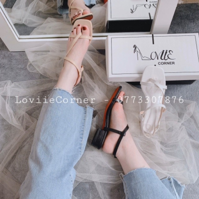 LOVIIECORNER - GIÀY SANDAL NỮ ĐẾ BỆT QUAI MẢNH CHÉO XỎ NGÓN 2CM - GIÀY SANDAL NỮ DÂY MẢNH ĐẾ VUÔNG 2CM - 3 MÀU S200518 :