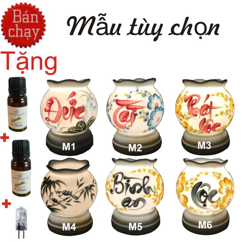 Combo Đèn Xông Tinh Dầu Gốm Bát Tràng + Tặng 2 Chai Tinh Dầu 10ml