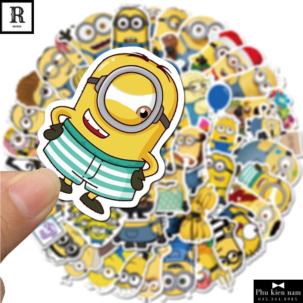 Sticker PVC Minion 50 Hình ST115 - Stickers Chống nước Dán Mũ bảo hiểm Vali Laptop Điện thoại Dán xe