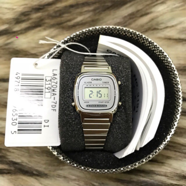 HOT ĐỒNG HỒ NỮ CASIO LA670WA-7DF ĐIỆN TỬ CỔ ĐIỂN - DÂY ĐEO KIM LOẠI chính hãng