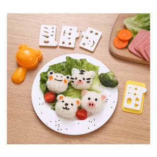 bộ khuôn ép cơm xuất nhật 4 hình gấu, mèo, heo, ếch