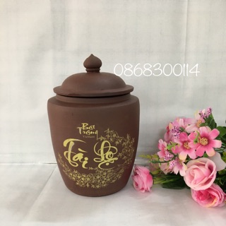 Hũ muối, hũ gạo phong thuỷ sành loại 2kg Bát Tràng