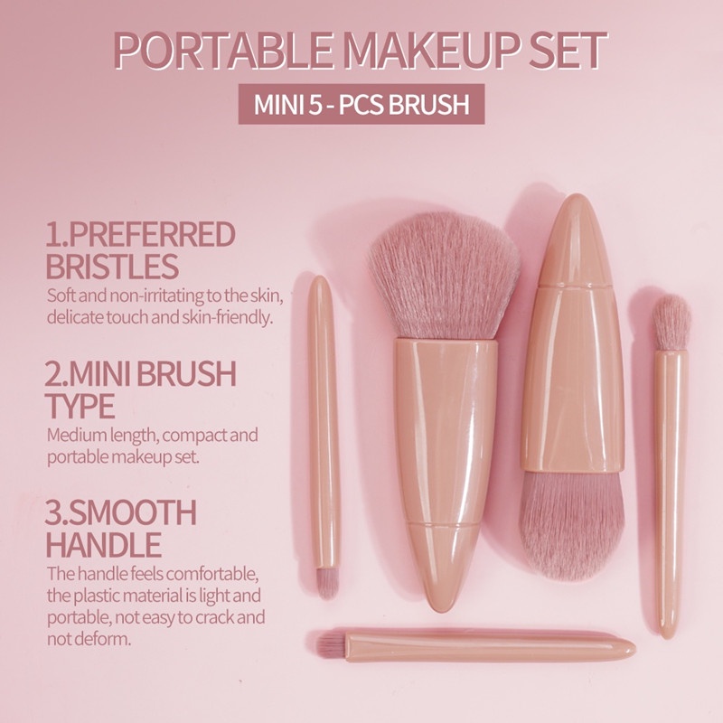 Set 5 cọ trang điểm GDTIMA kích thước nhỏ gọn thiết kế có gương hợp thời trang
