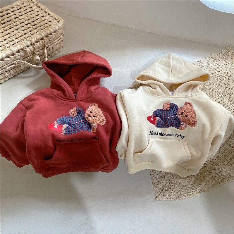 Áo hoodie lông in hình gấu Hàn Quốc mới cho bé