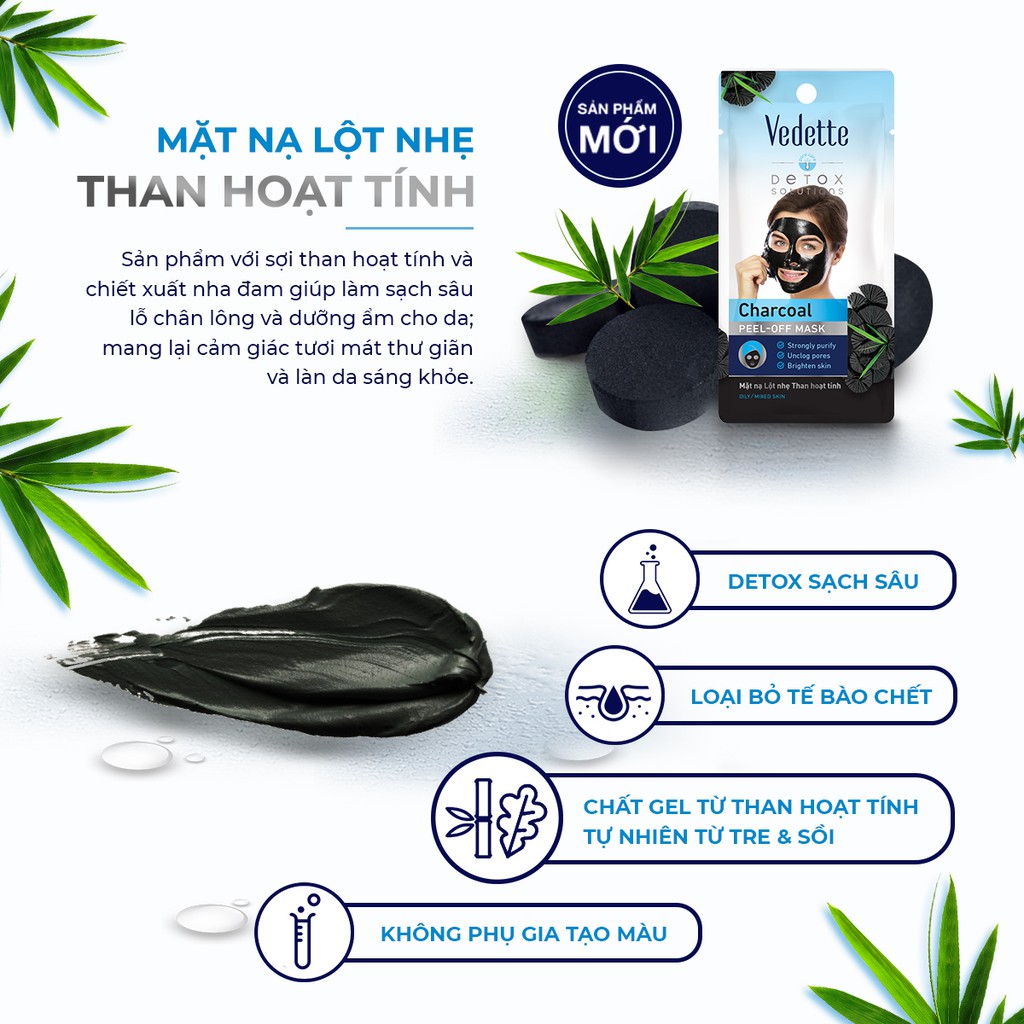 Combo 6 Mặt Nạ Lột Nhẹ Than Đen Hoạt Tính Vedette 12ml x 6