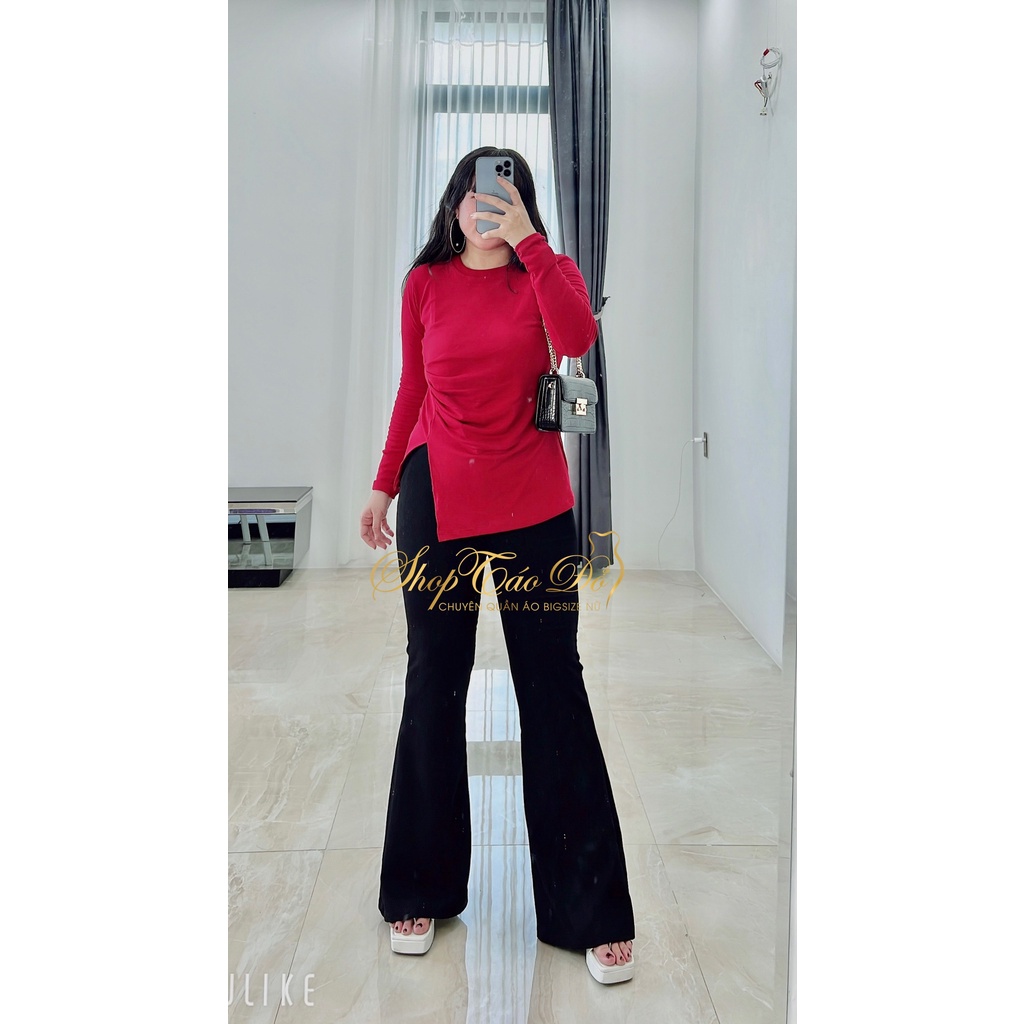 (TÁO ĐỎ BIGSIZE 55-90KG) Áo thun borip dài tay xẻ xoắn eo ôm body sang chảnh A34 ( ảnh thật shop chụp 100%)