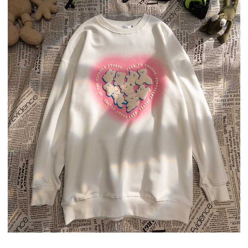 Áo sweater in hình gấu phong cách Nhật Bản cổ điển thời trang xuân thu 2021 mới năng động trẻ trung cho nữ