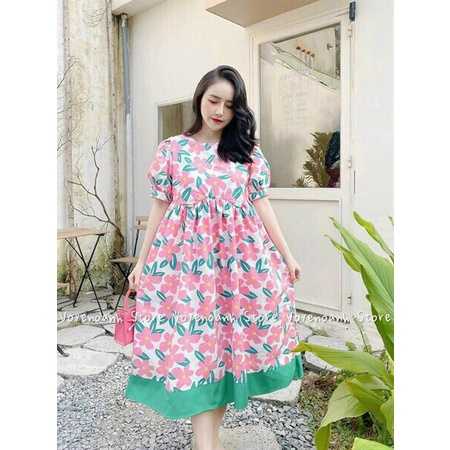 (FreeShip 2022) Đầm nữ from babydoll,đầm hoa tay phồng dễ thương,bầu bí bon chen,tone màu sáng da,diện đi đâu cũng xinh