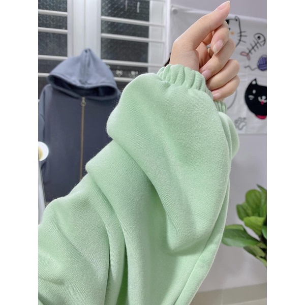 Áo khoác nữ nỉ bông khoá kéo, hoodie zip Banana dày dặn nón rộng, tay phồng