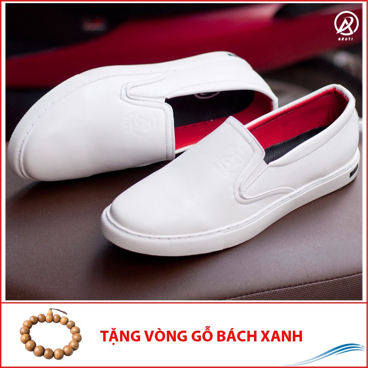 Giày Slip On Nam Aroti Đế Khâu Chắc Chắn Phong Cách Đơn Giản Màu Trắng - M498-TRANG(GB)- Kèm VÒng Gỗ Bách Xanh